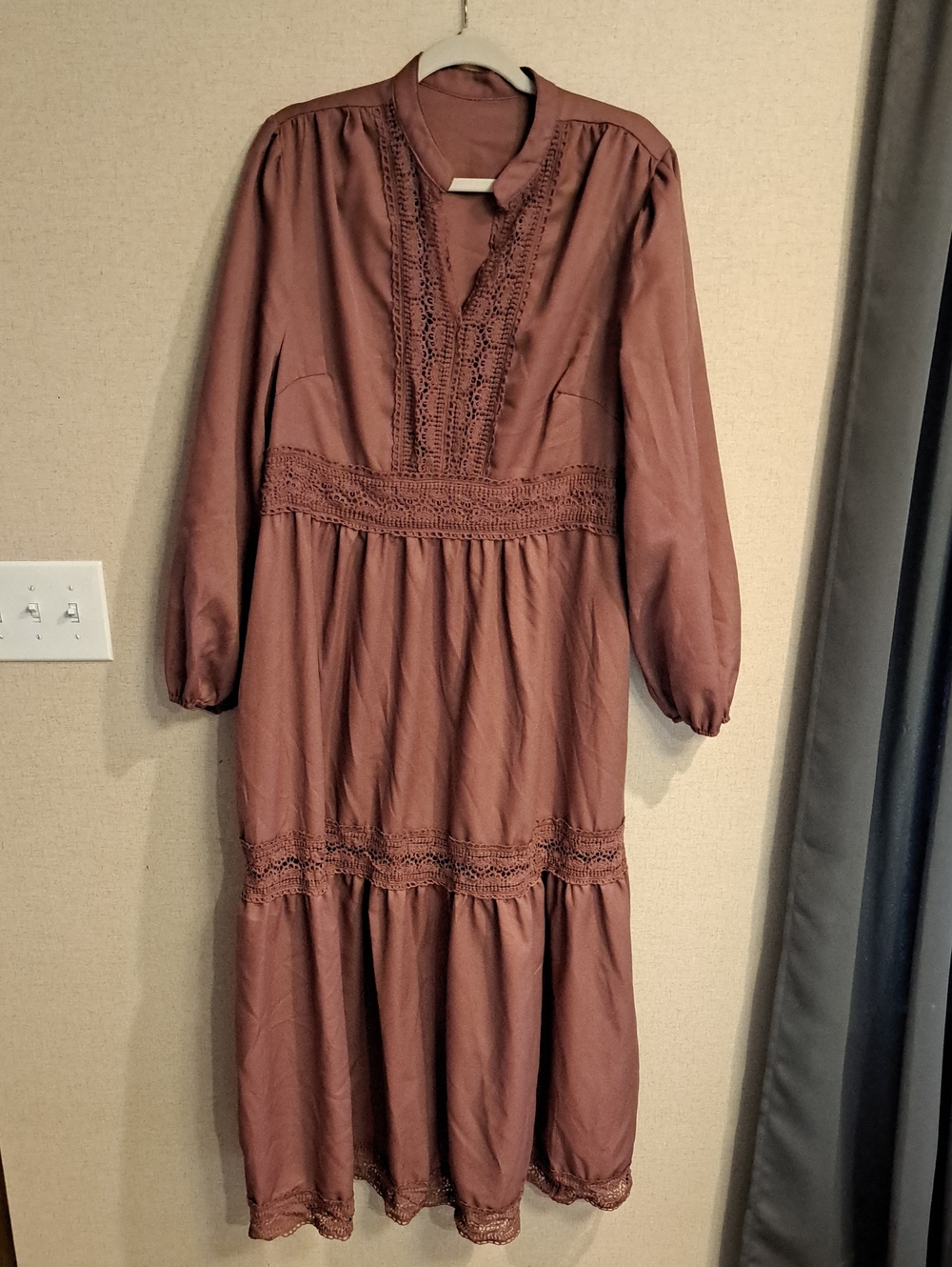 SHEIN Brown Lace-Trim Maxi Dress
